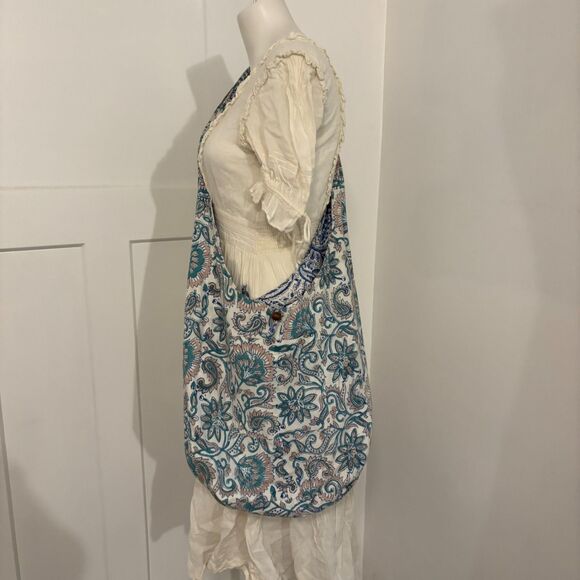 Boho Hippie Reversible Blue Ocean Surfer Beachy Slouchy Crossbody Bag - Picture 5 of 5